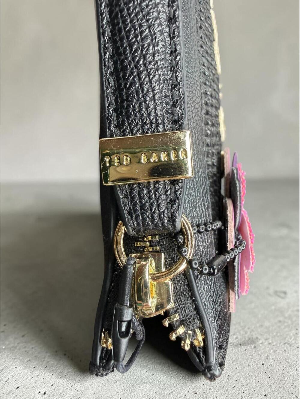 Ted Baker London Woven Straw Wristlet Clutch Pouch Black Gold NWT - Picture 4 of 9